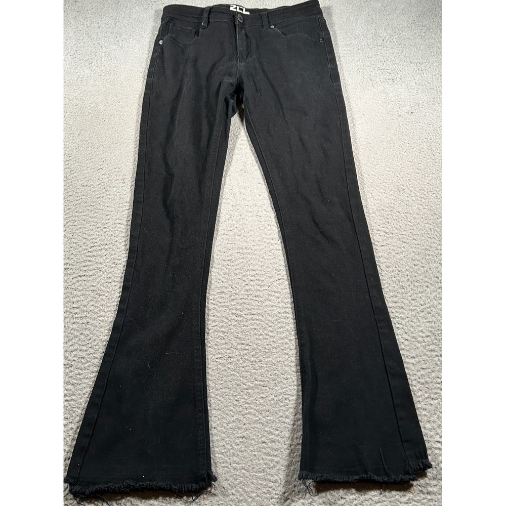 ZCL‎ Jeans Mens 31x31 Black Wide Leg Zip Fly Mid Rise Shredded Hem Grunge